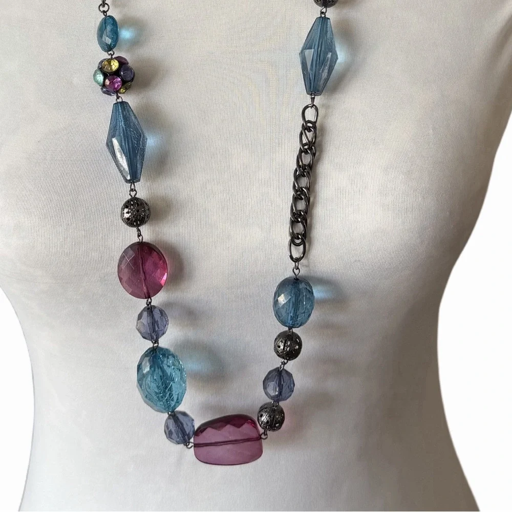 Vintage Lucite Statement Necklace Clear Acrylic Modernist Chain